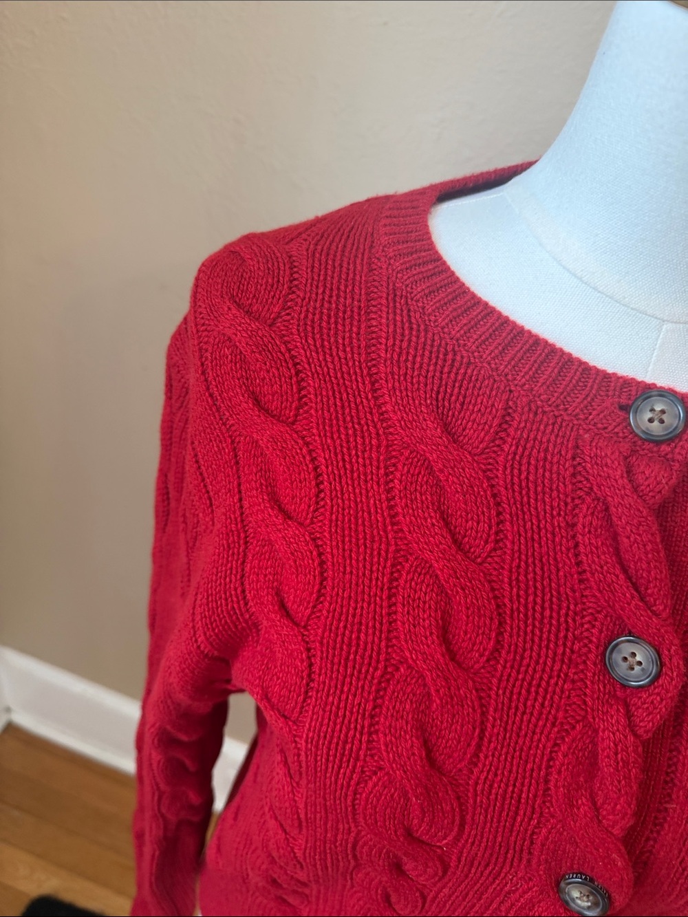 Ralph Lauren Red M Cable Knit Cardigan original price $268 - Picture 3 of 13